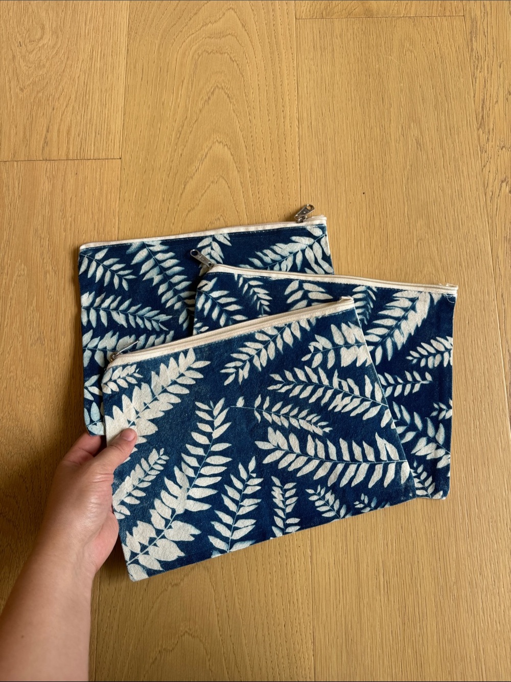 3 Cyanotype Canvas Zipper Pouch
